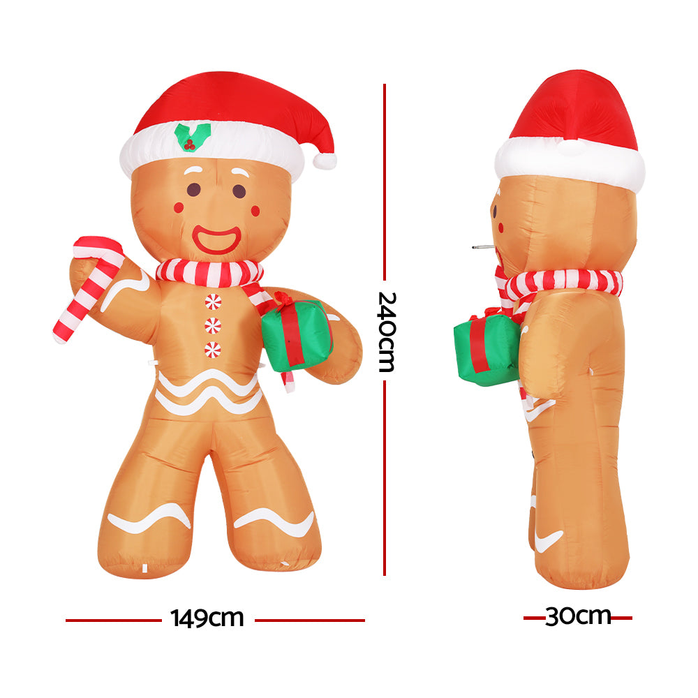 Jingle Jollys Christmas Inflatable Gingerbread Man 2.4M Illuminated Decorations Bedworld