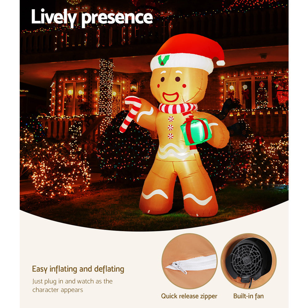 Jingle Jollys Christmas Inflatable Gingerbread Man 2.4M Illuminated Decorations Bedworld