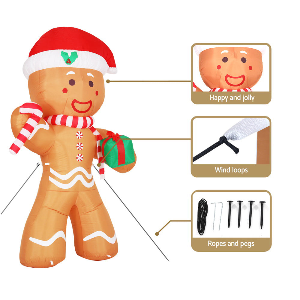 Jingle Jollys Christmas Inflatable Gingerbread Man 2.4M Illuminated Decorations Bedworld