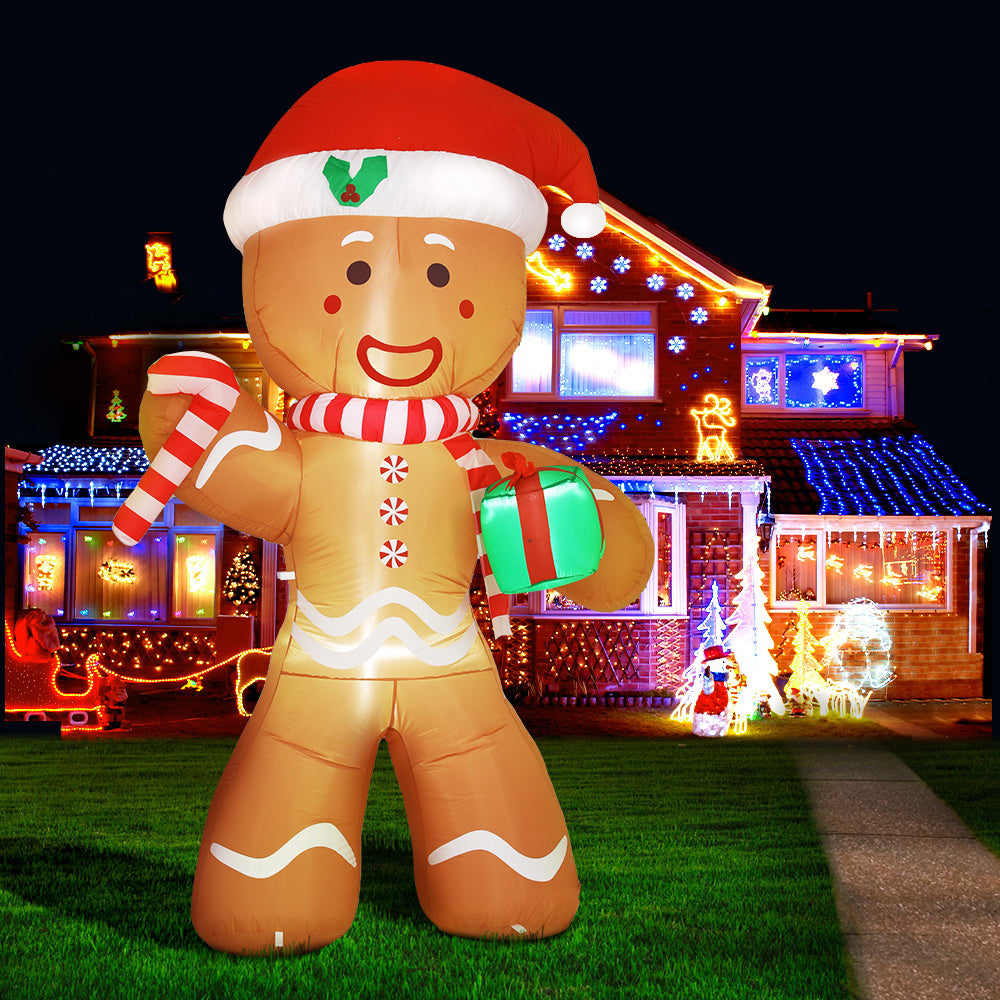Jingle Jollys Christmas Inflatable Gingerbread Man 2.4M Illuminated Decorations Bedworld