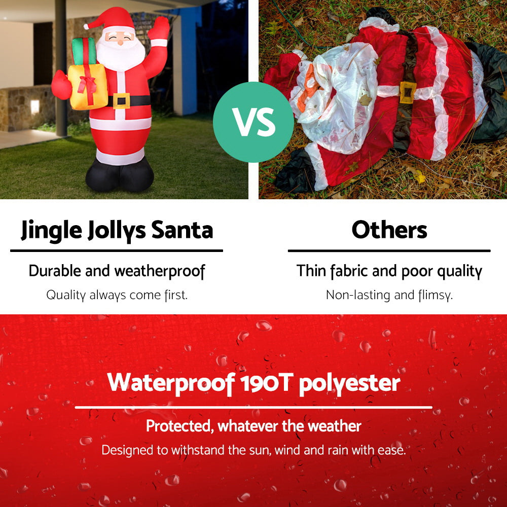Jingle Jollys inflatable Santa decoration with red-and-white stripes and gift bag