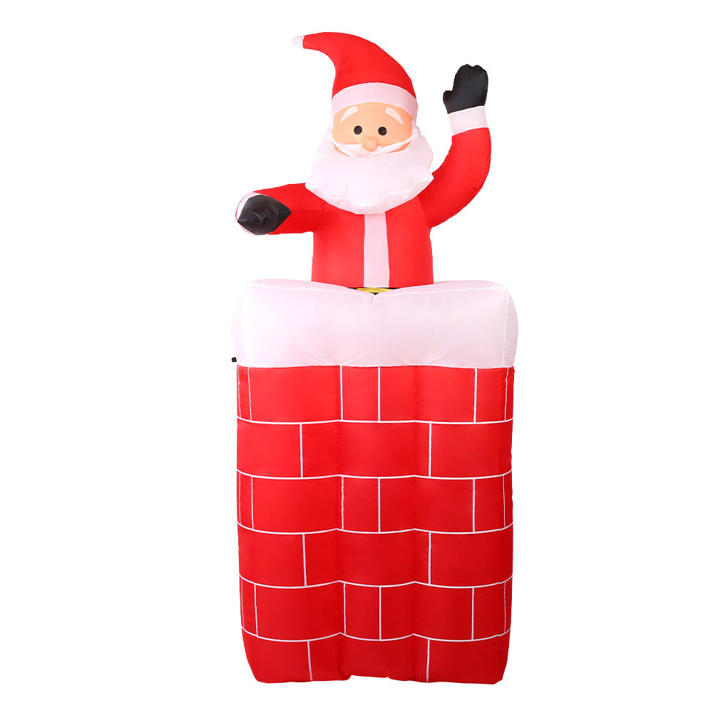 Inflatable Santa pop-up decoration with red suit, white beard, and raised black mitten