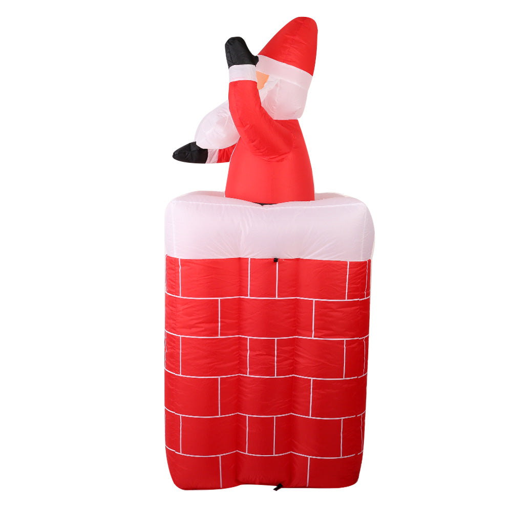 Inflatable Santa pop-up decoration side view, red hat and white beard on white base