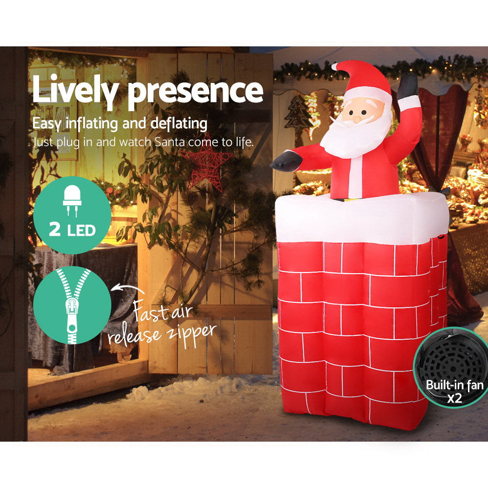Inflatable Santa pop-up decoration with red suit, white beard, and glowing LED lights