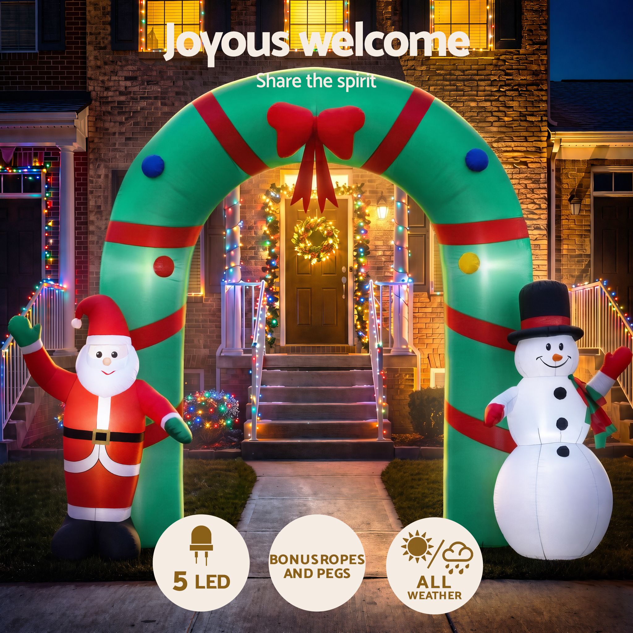 Jingle Jollys Christmas Inflatable Archwary 2.8M Illuminated Decorations Bedworld