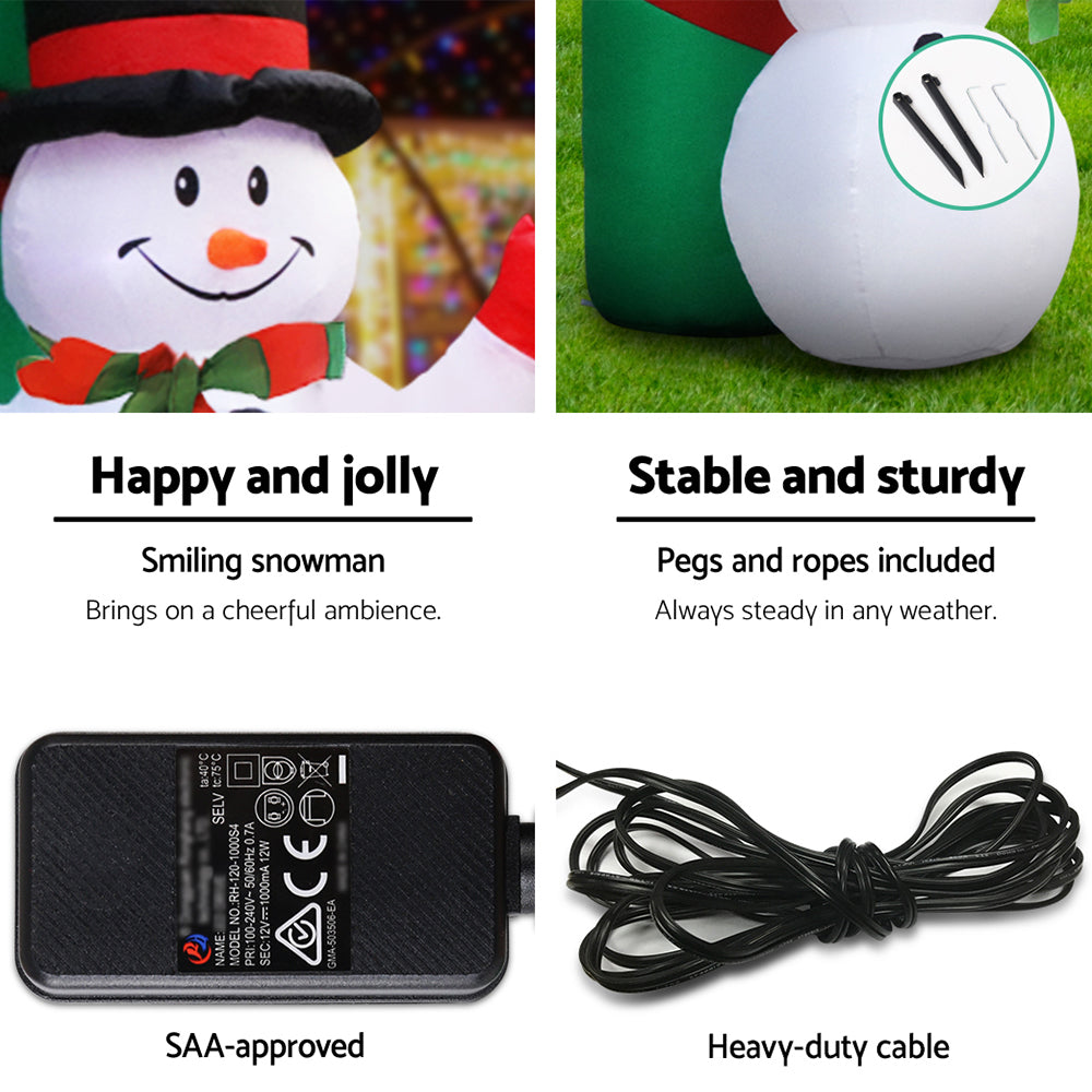 Inflatable snowman decoration with power adapter and black cord for arch lighting