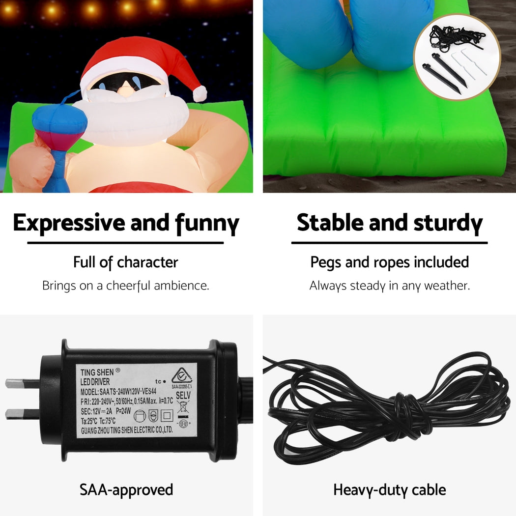 Inflatable Santa bench accessory set: black power adapter, heavy-duty cable, and pegs.