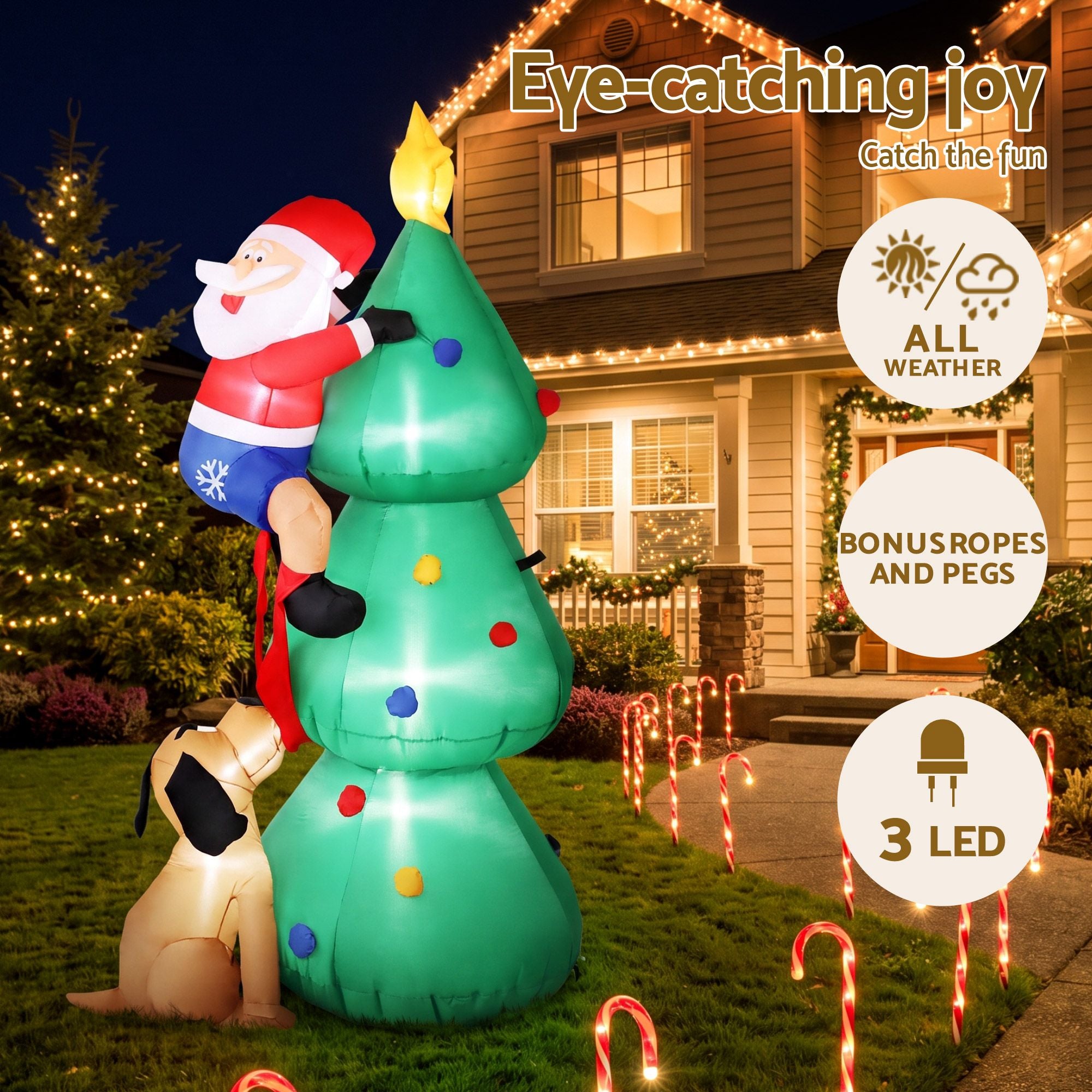 Jingle Jollys Christmas Inflatable Santa Tree 1.8M Illuminated Decorations Bedworld