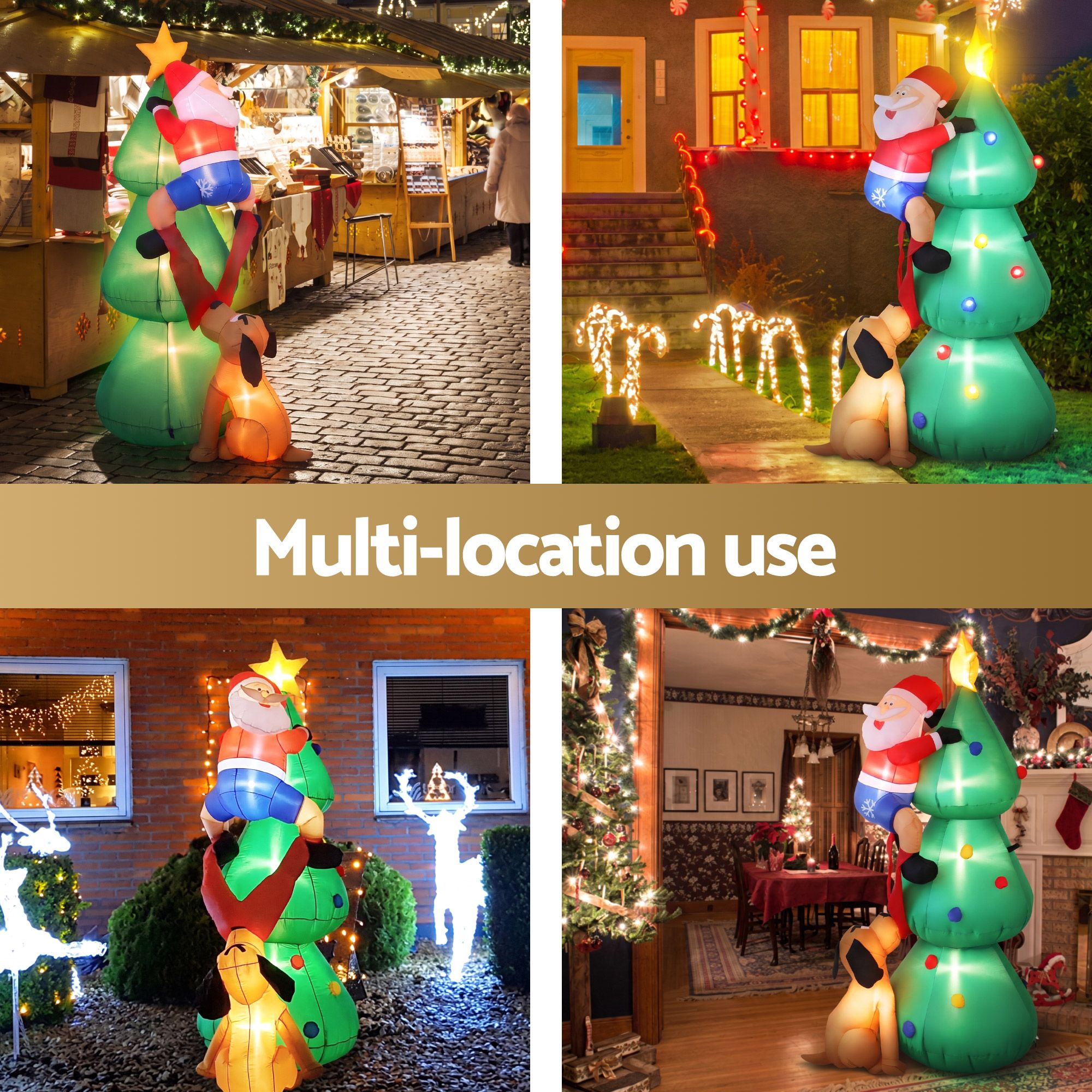 Jingle Jollys Christmas Inflatable Santa Tree 1.8M Illuminated Decorations Bedworld