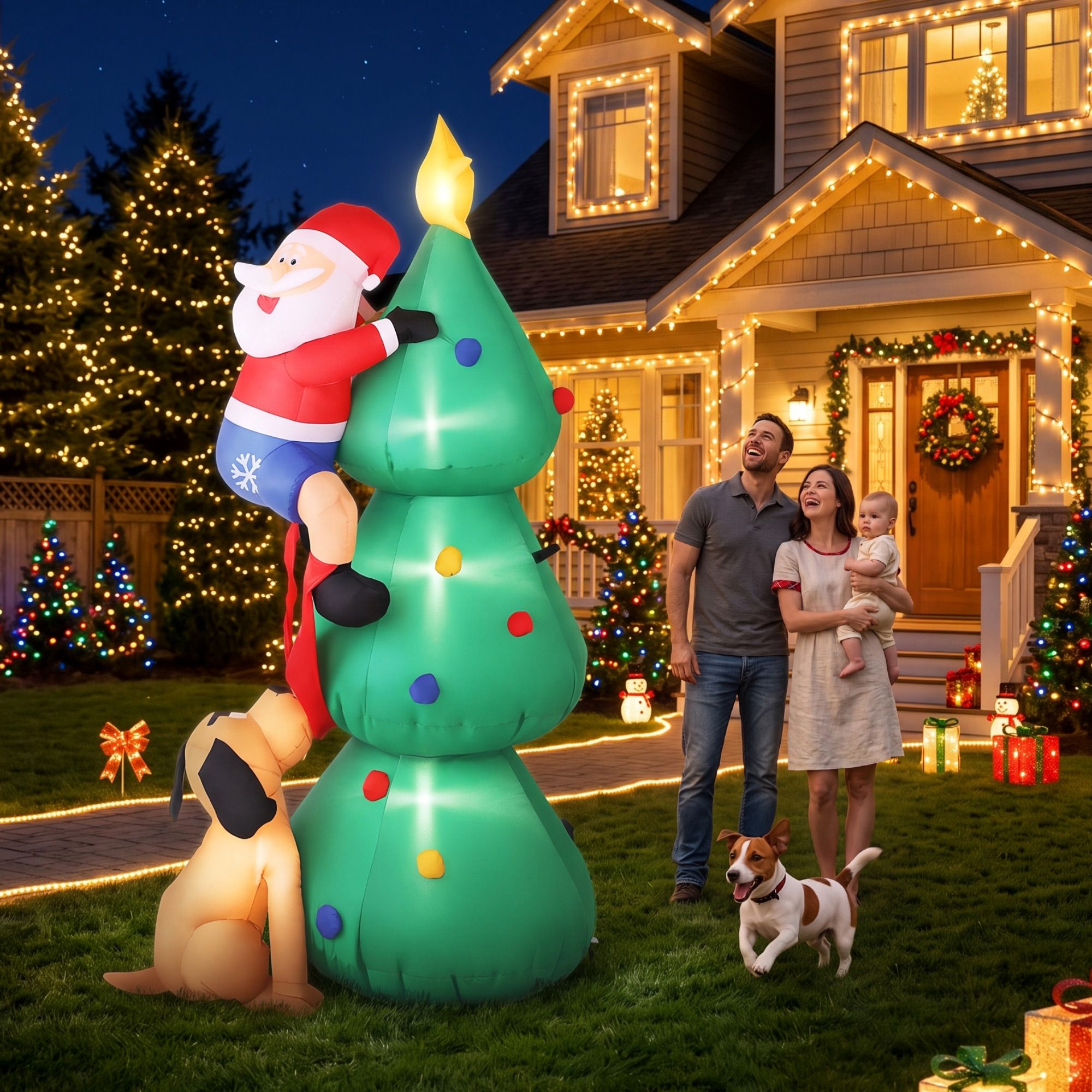 Jingle Jollys Christmas Inflatable Santa Tree 1.8M Illuminated Decorations Bedworld