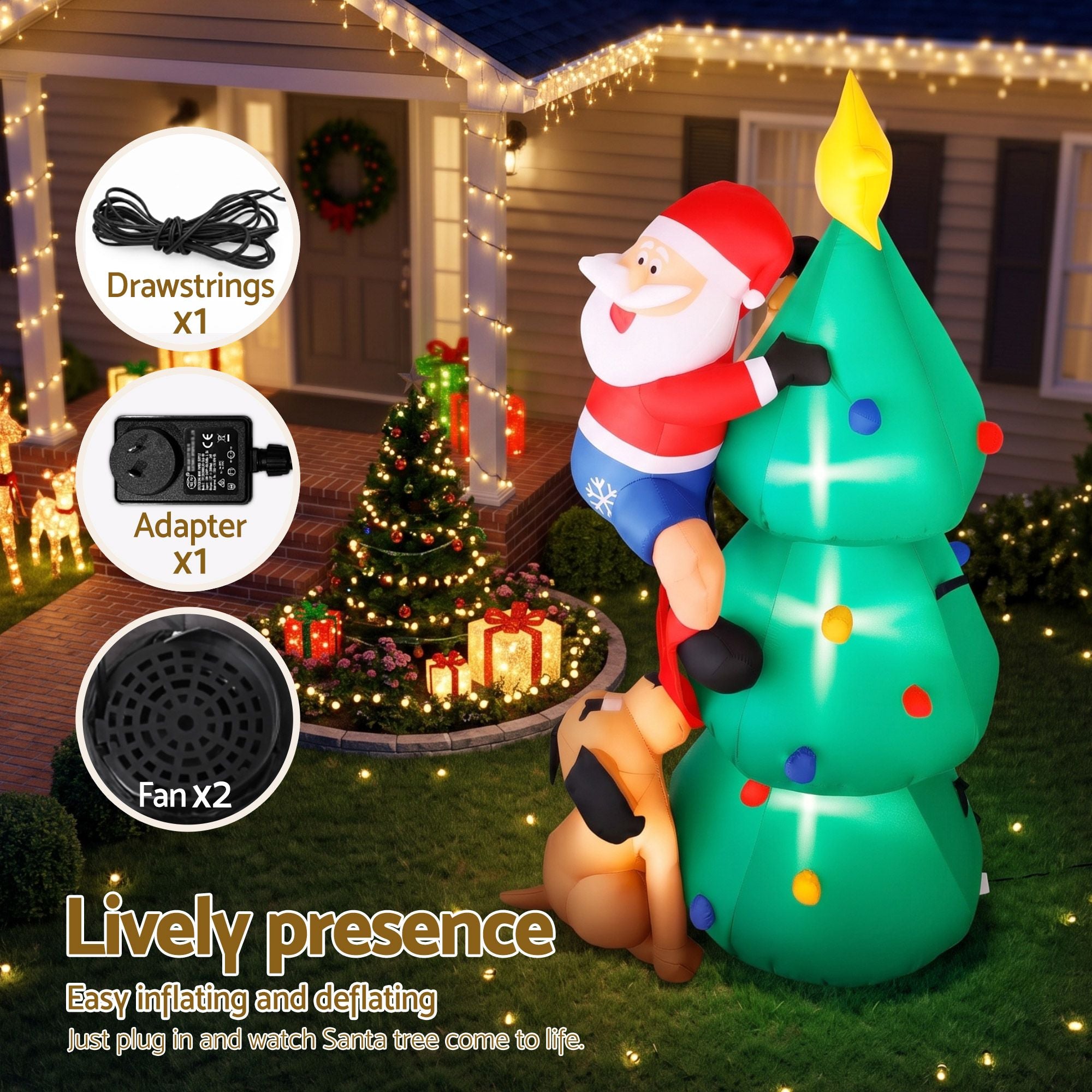 Jingle Jollys Christmas Inflatable Santa Tree 1.8M Illuminated Decorations Bedworld