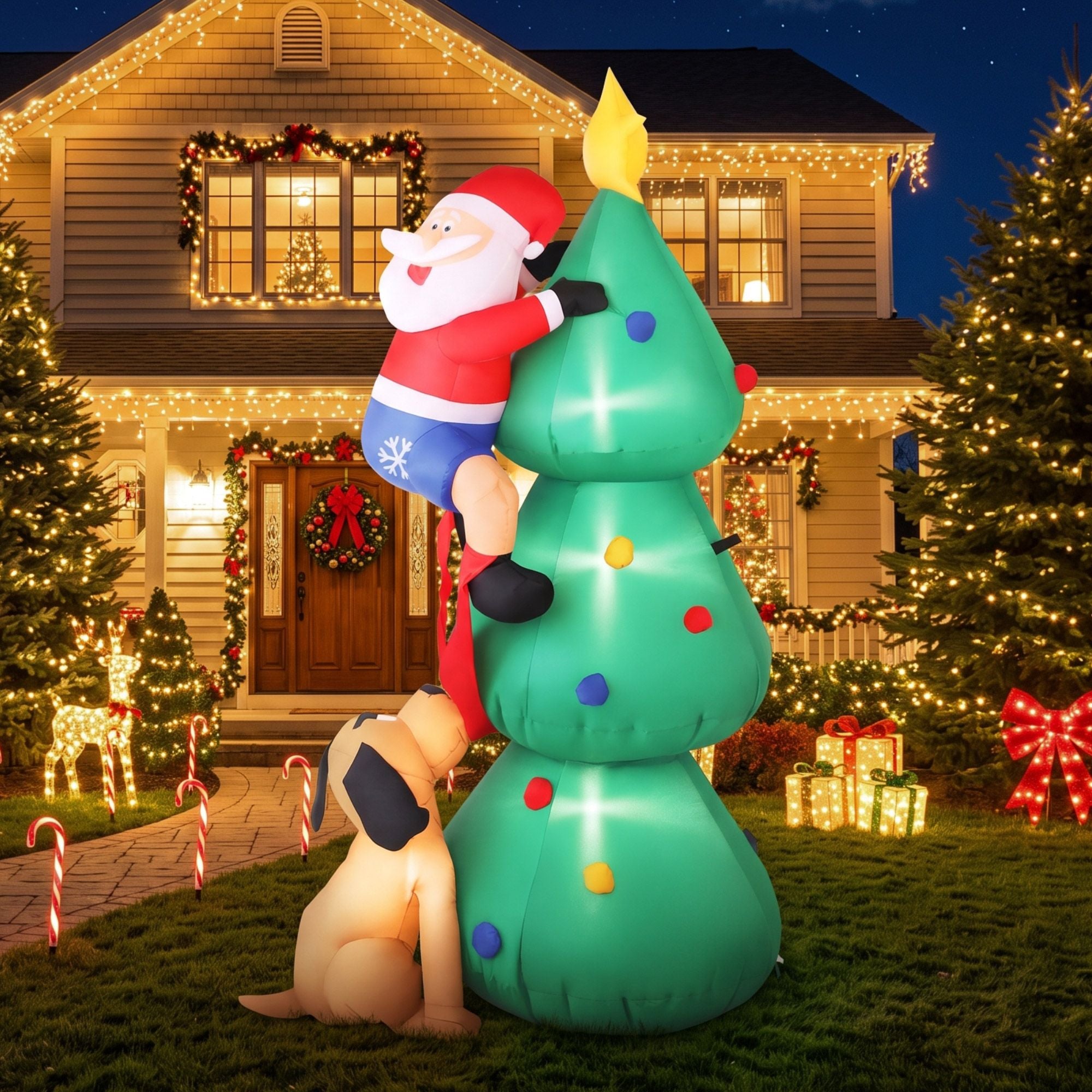 Jingle Jollys Christmas Inflatable Santa Tree 1.8M Illuminated Decorations Bedworld