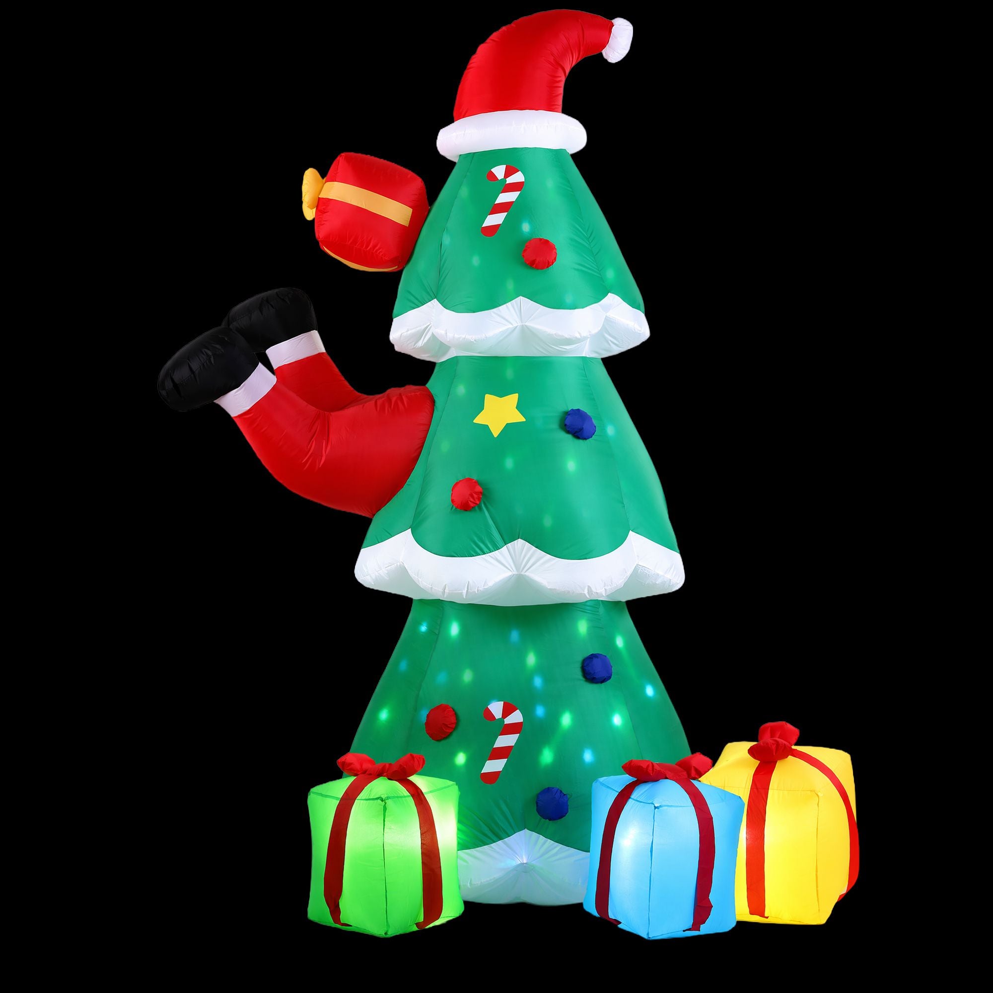 Jingle Jollys Christmas Inflatable Santa Tree 2.5M Height Flashing Light Decorations Illuminated Bedworld