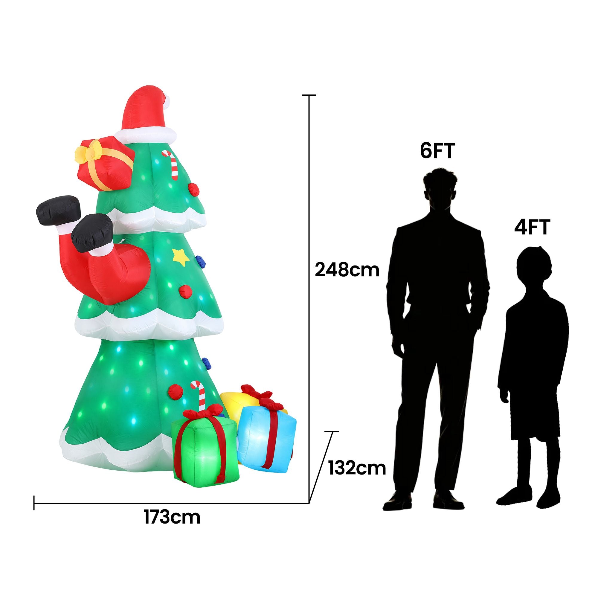 Jingle Jollys Christmas Inflatable Santa Tree 2.5M Height Flashing Light Decorations Illuminated Bedworld