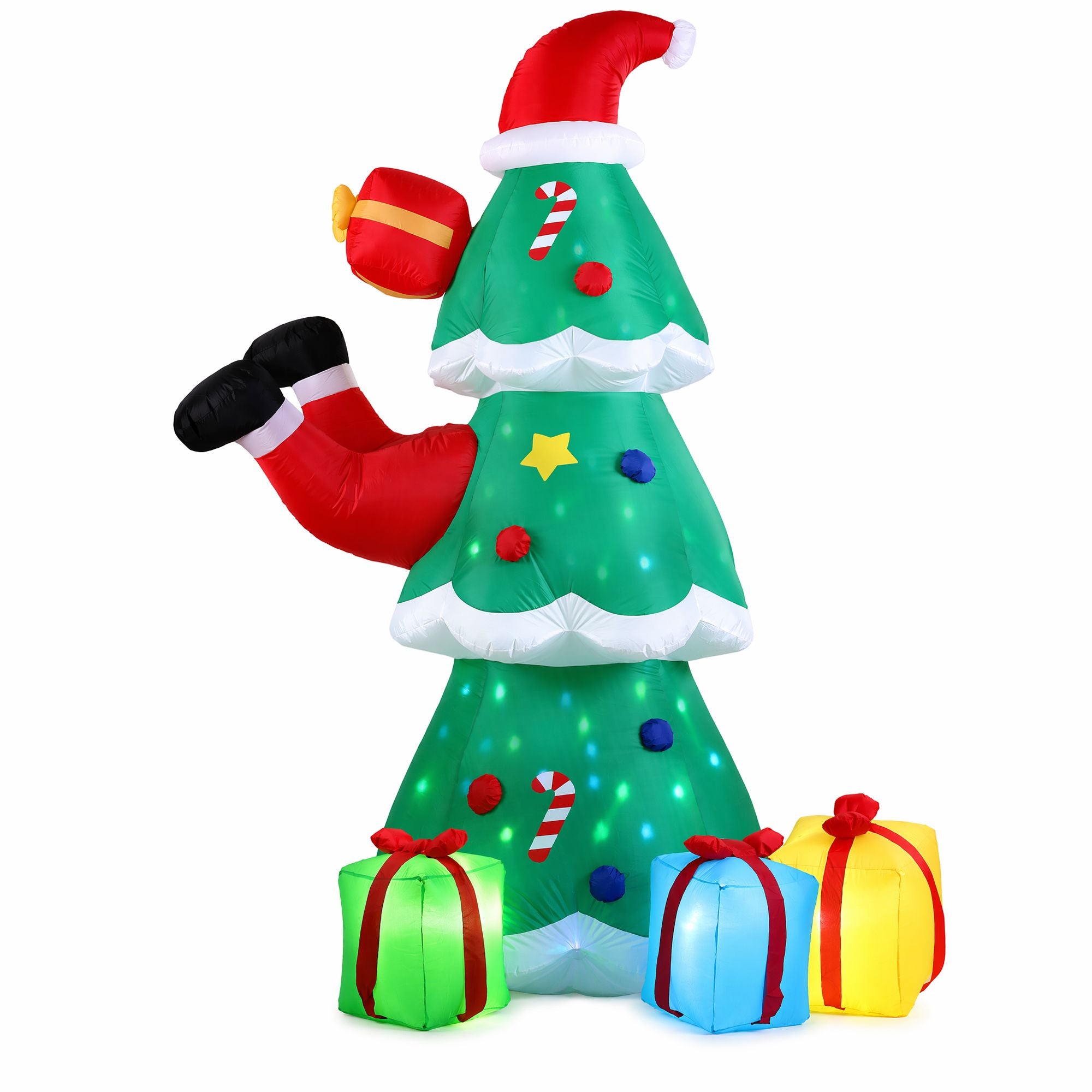 Jingle Jollys Christmas Inflatable Santa Tree 2.5M Height Flashing Light Decorations Illuminated Bedworld