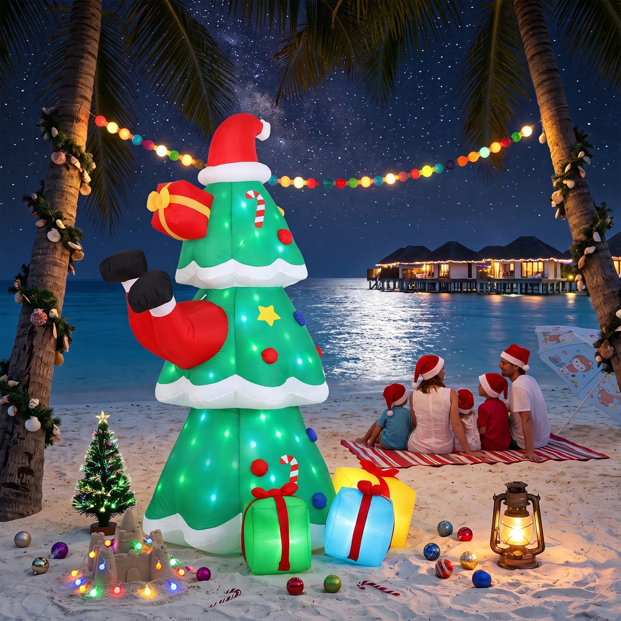 Jingle Jollys Christmas Inflatable Santa Tree 2.5M Height Flashing Light Decorations Illuminated Bedworld