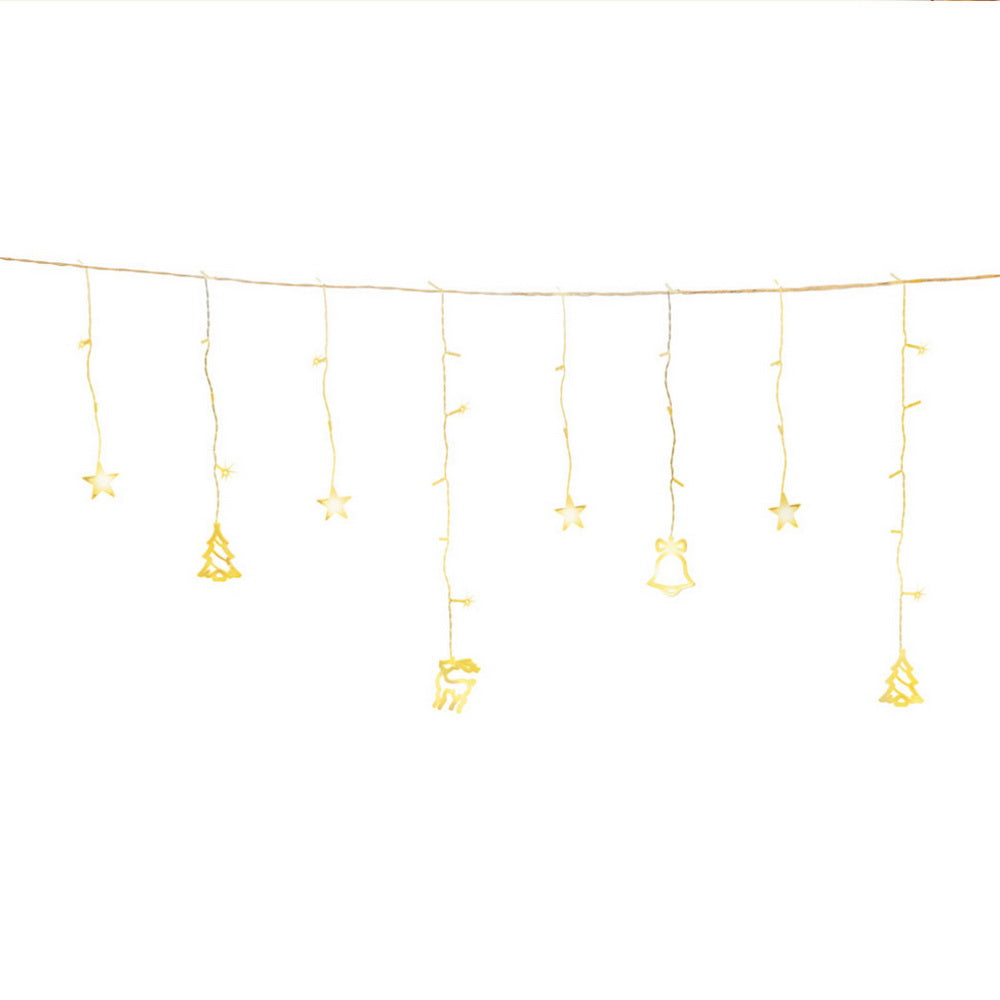 Icicle string lights with warm white star and bell hanging charms
