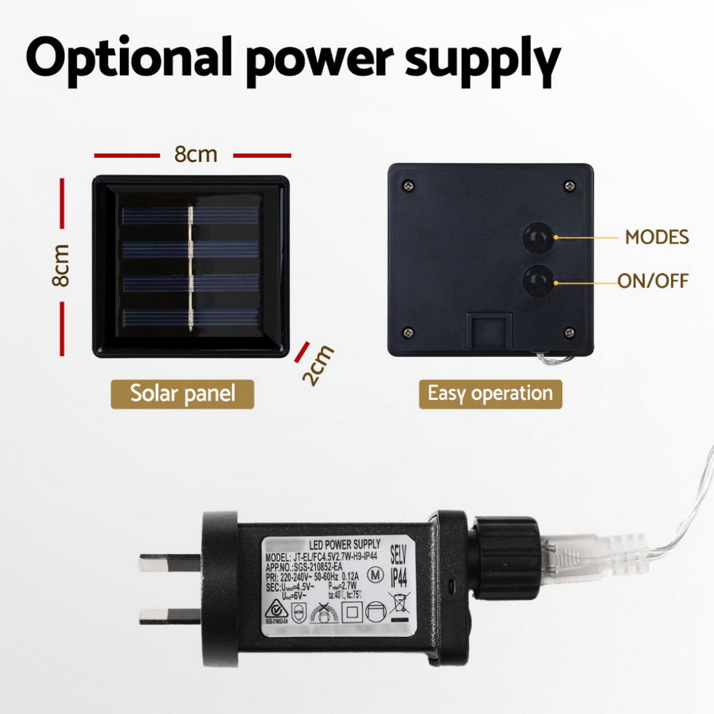Solar powered LED light controller and solar panel unit with power cable