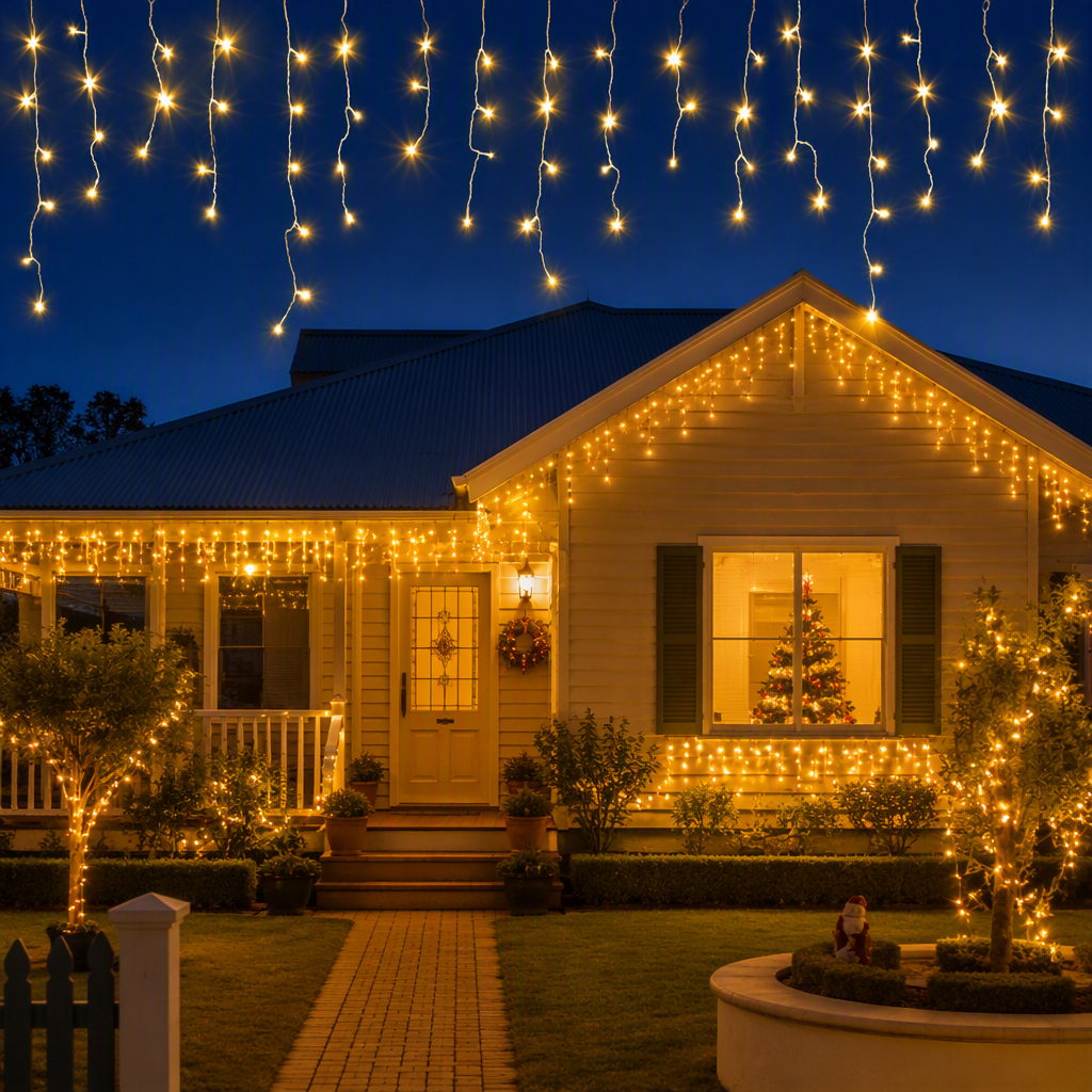 Jingle Jollys 12.5M Solar Christmas Lights Icicle String Light Warm White Bedworld