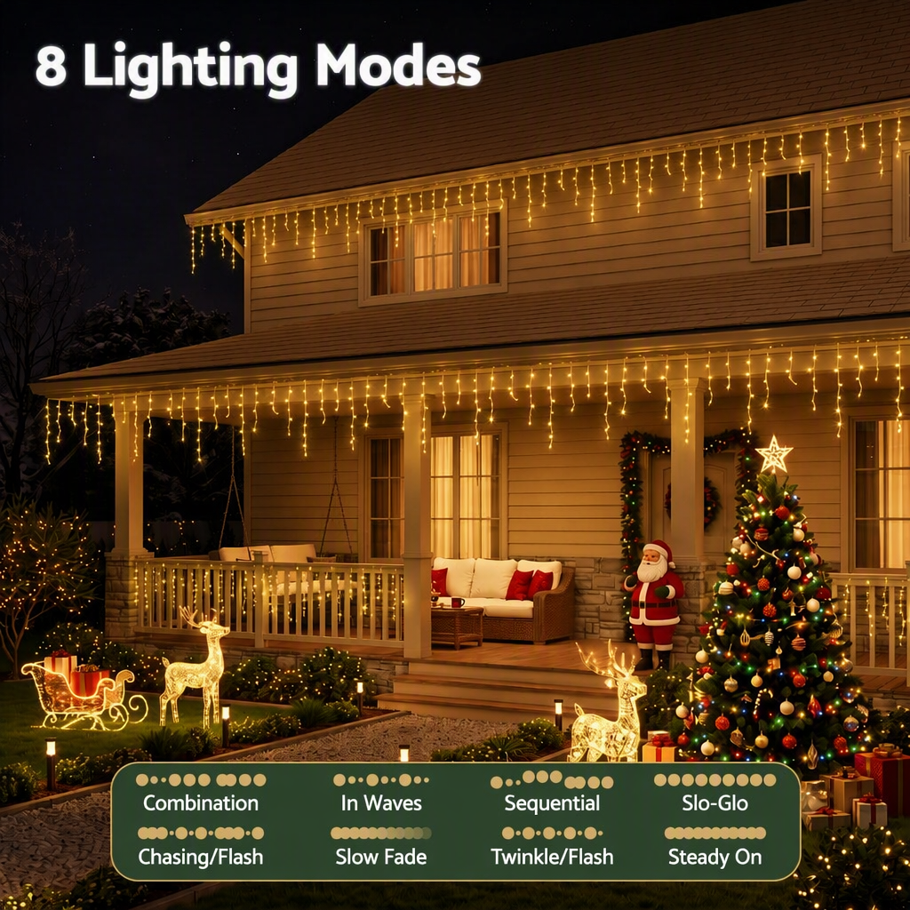 Jingle Jollys 12.5M Solar Christmas Lights Icicle String Light Warm White Bedworld
