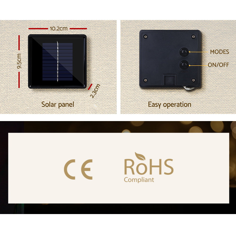 Solar icicle string light solar panel and control box diagram with mode and on/off