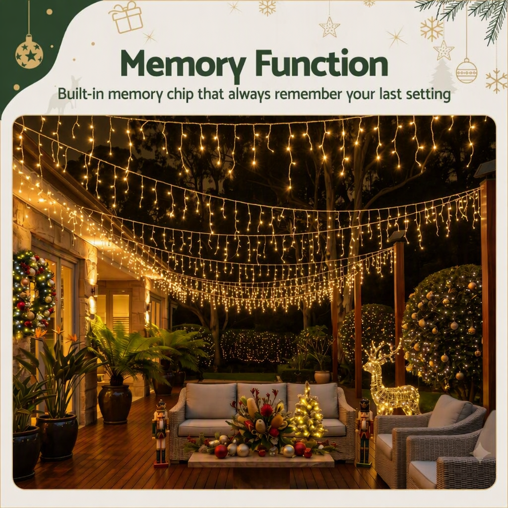 Jingle Jollys 12.5M Solar Christmas Lights Icicle String Light Warm White Bedworld