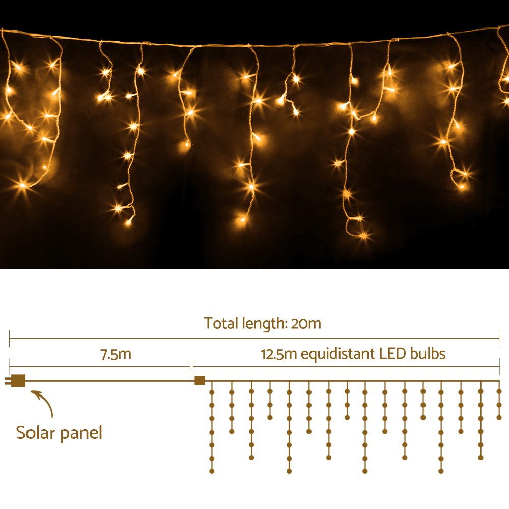 Jingle Jollys 12.5M Solar Christmas Lights Icicle String Light Warm White Bedworld
