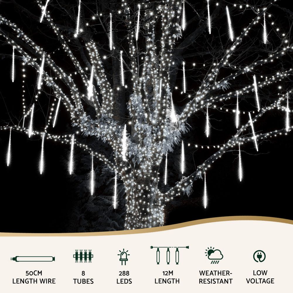 Jingle Jollys 7M Christmas Lights Shower Light 288 LED Icicle Falling Metor Bedworld