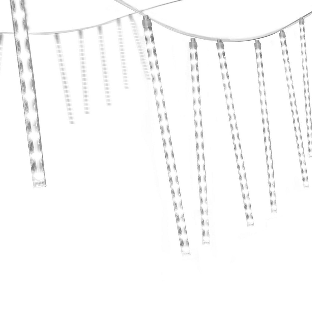 Jingle Jollys icicle LED shower light strands, clear wire with bright white LEDs