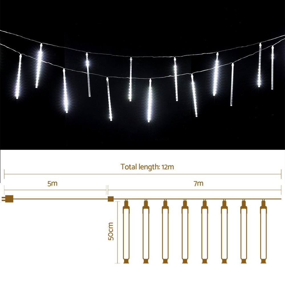 Jingle Jollys icicle LED shower light curtain, multiple hanging drops on wire