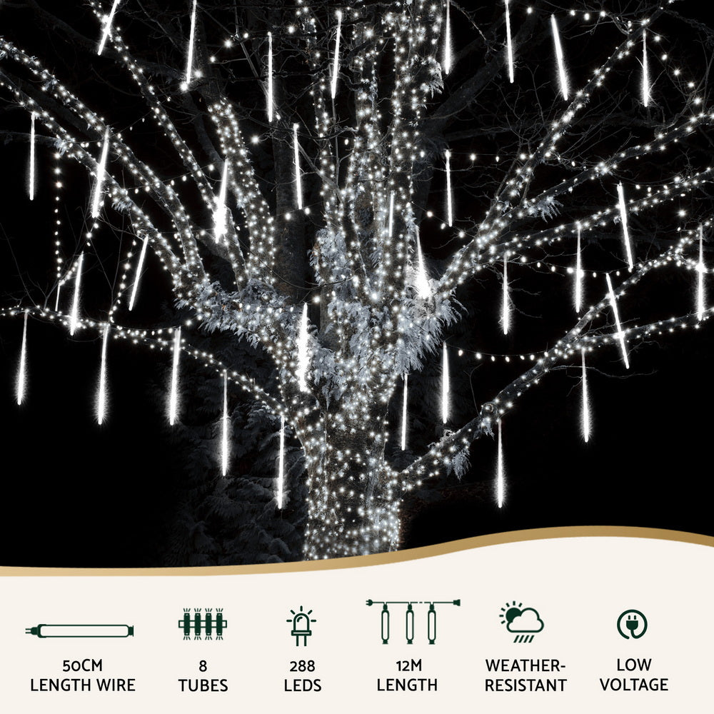 Jingle Jollys icicle LED lights, bright hanging icicle drops on outdoor decor