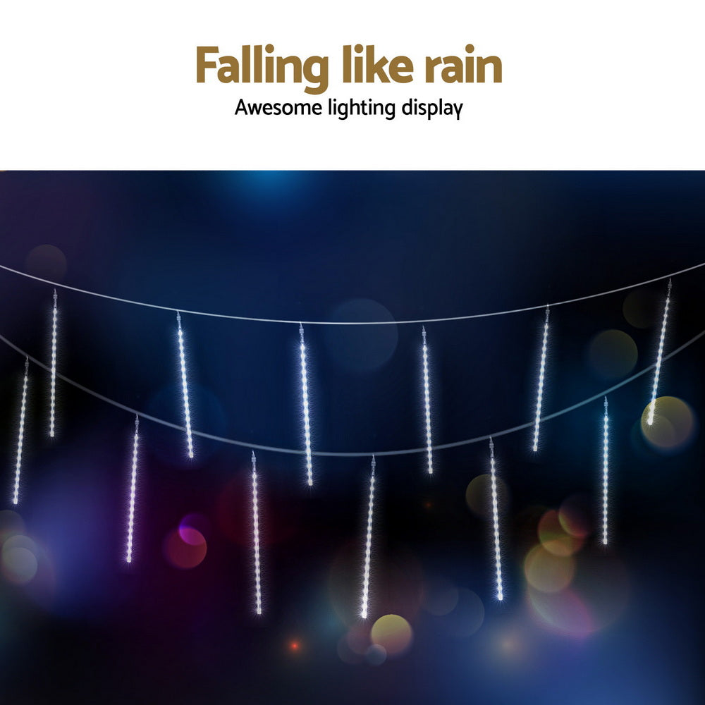 Jingle Jollys icicle LED string lights, evenly spaced glowing hanging drops