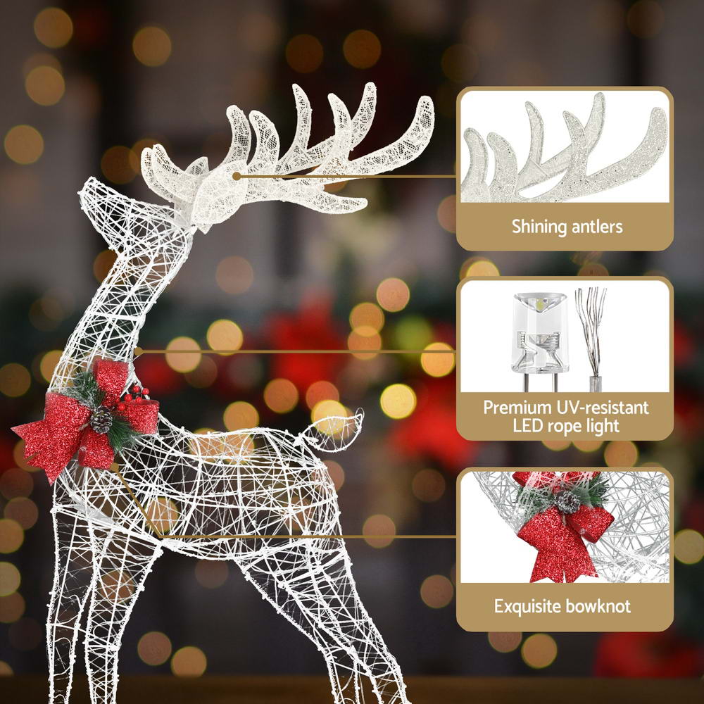 Wire reindeer LED decoration with red bow accents and glowing antlers