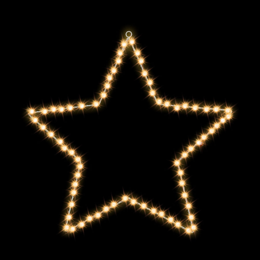 Warm white LED-lit star decoration with hanging loop at the top