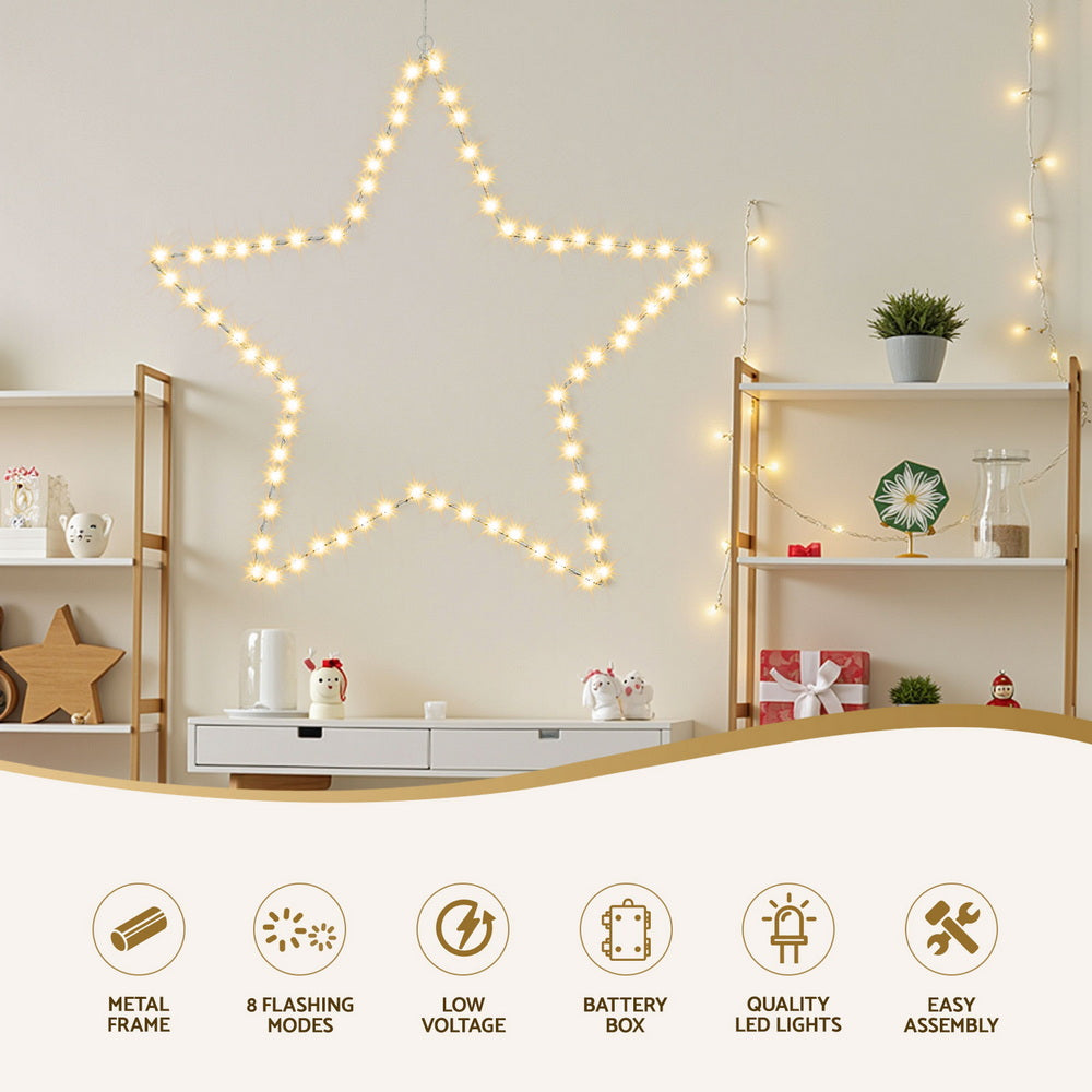 Warm white LED star string decoration with top hanging hook