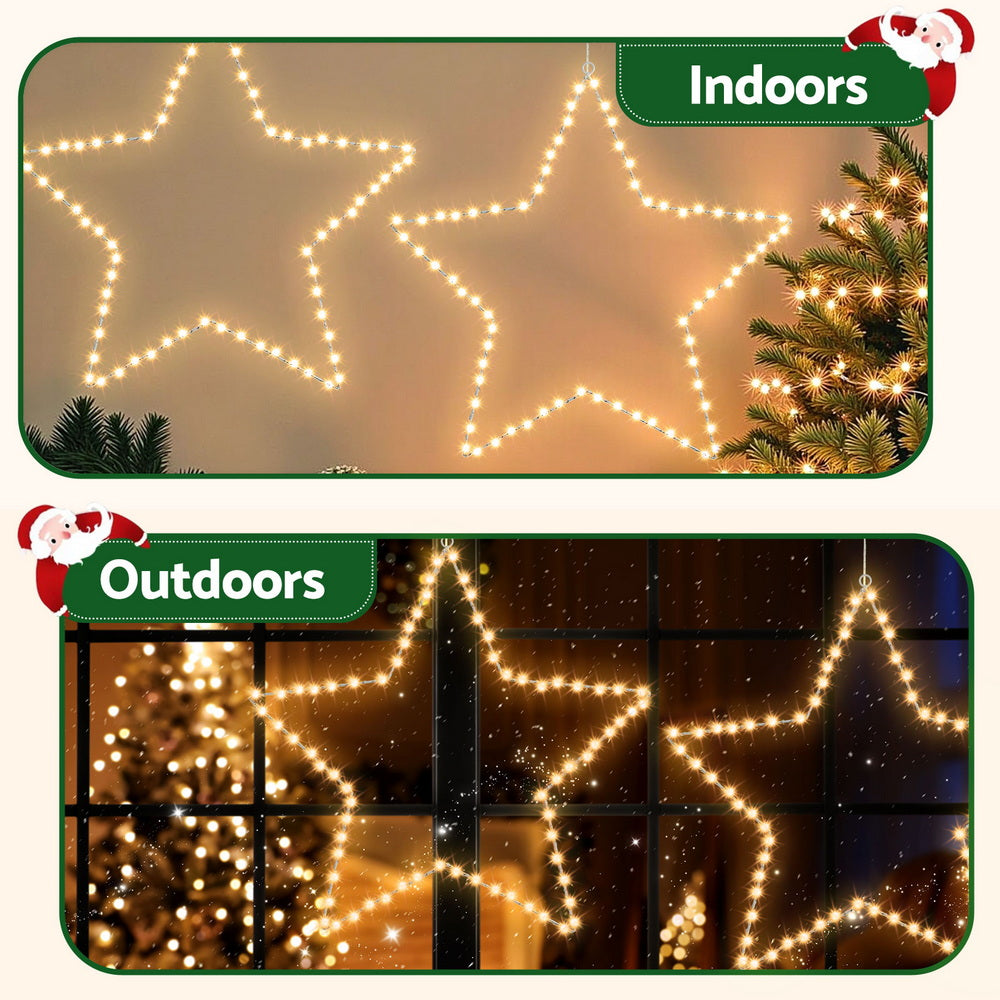 Packaged LED star string lights with warm white LEDs for indoor/outdoor