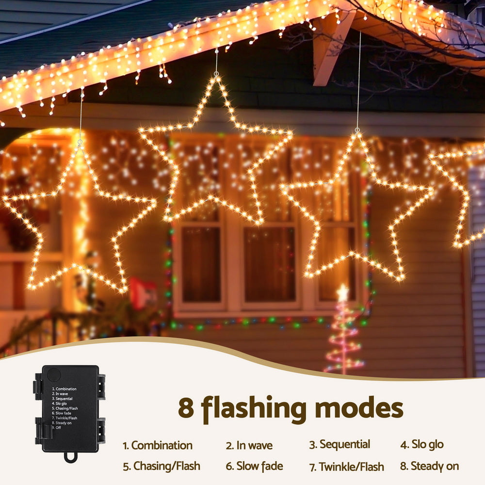 LED star string lights with hanging star frames and controller box