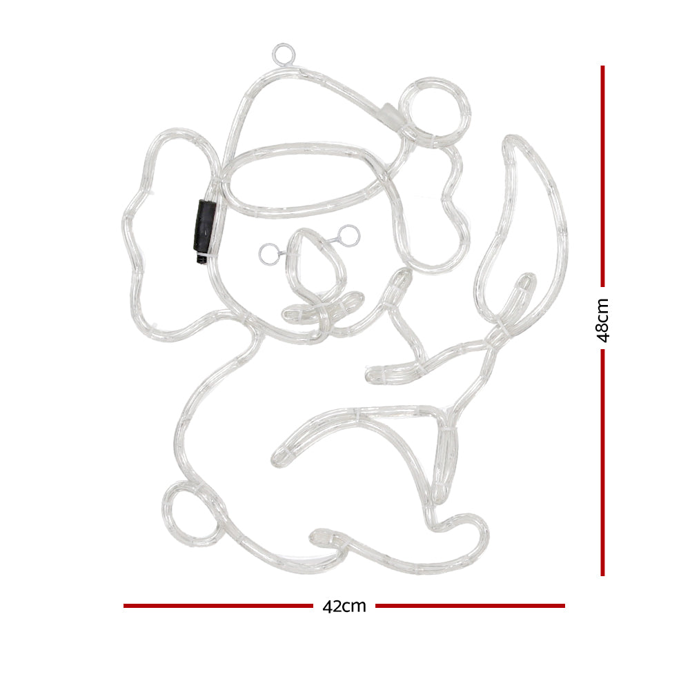 White LED rope light angel motif outline with black plug; marked 42cm x 48cm