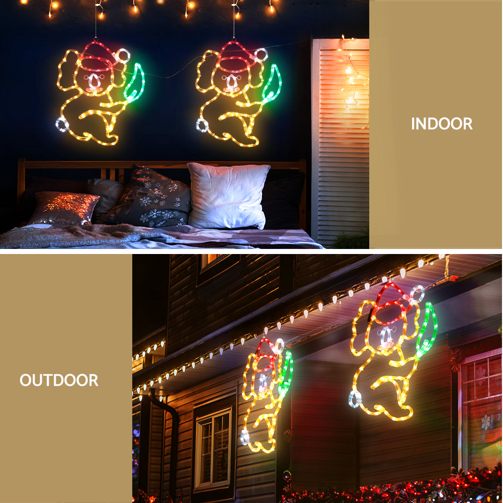 LED rope light angel motif decorations in multicolor lights with hanging loops