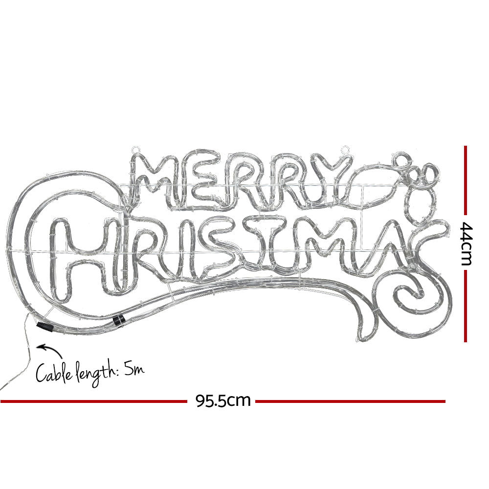Silver wire Merry Christmas LED light decoration, 95.5cm length, 5m cable