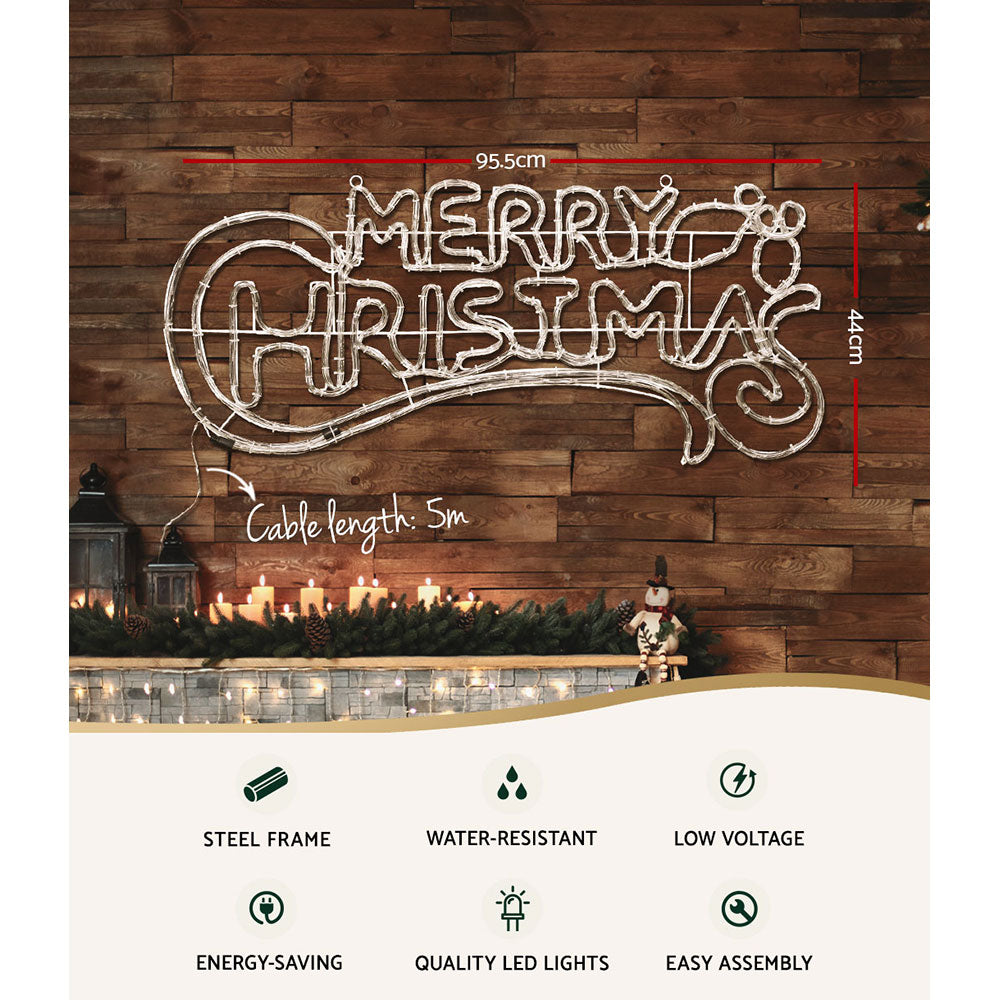 Silver wire Merry Christmas LED rope light, 95.5cm length, 4cm height