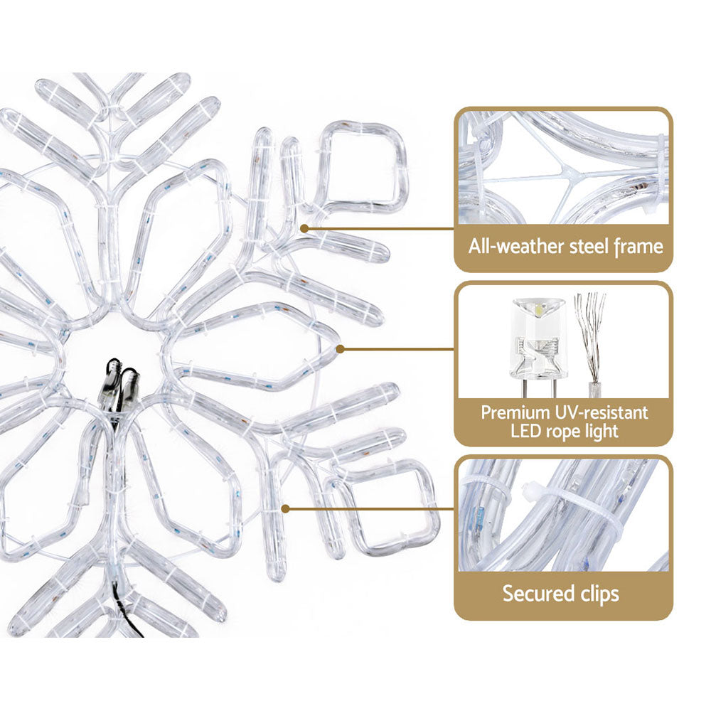 LED snowflake light decoration with translucent frame and secured clips