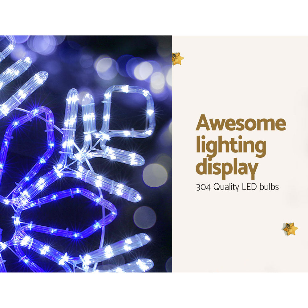 Blue LED snowflake motif light decoration with glowing rectangular segments
