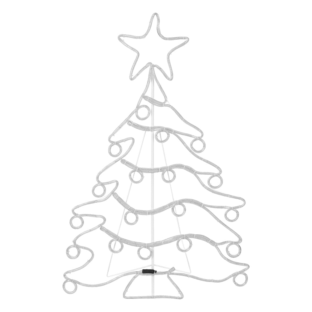 White Christmas tree LED rope light motif with star topper and coiled bulb segments