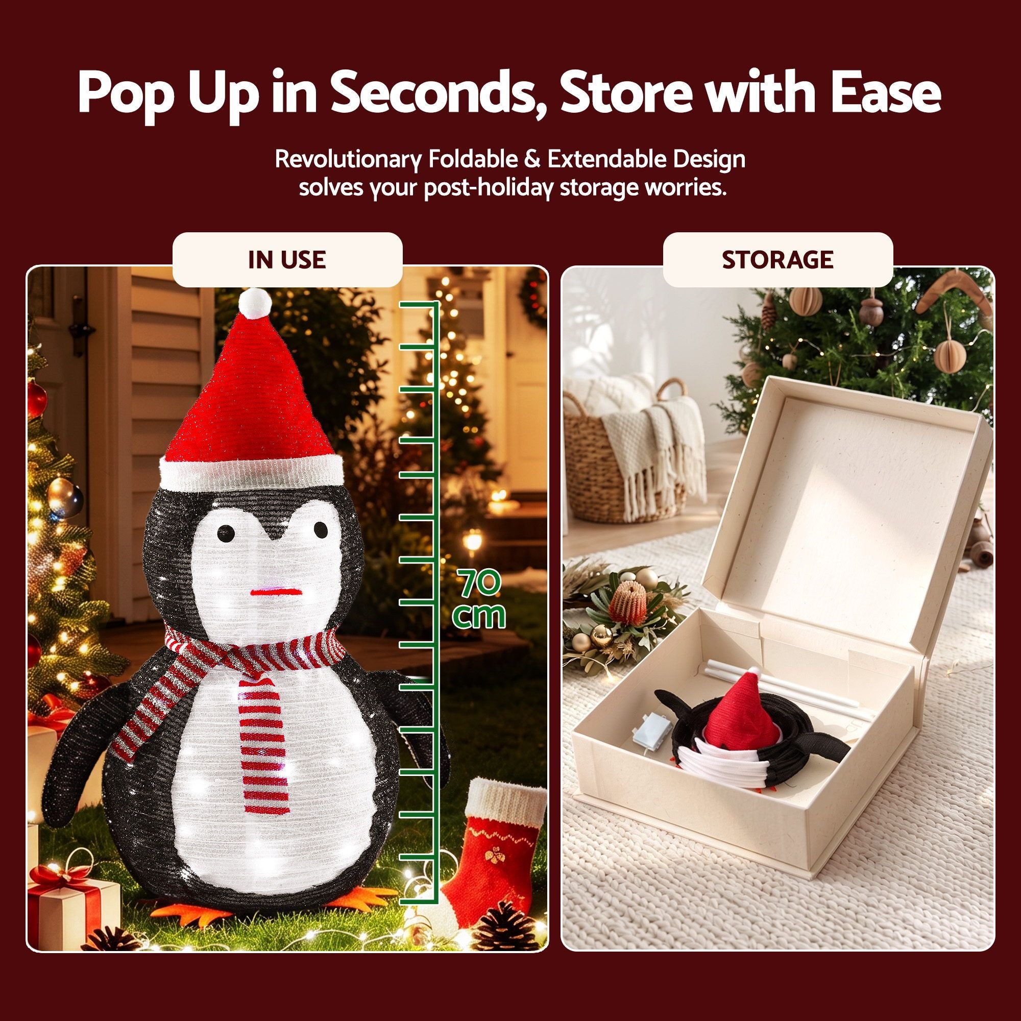 Jingle Jollys Christmas Penguin Light LED Christmas Decoration Pop Up Christmas Display 70cm Bedworld