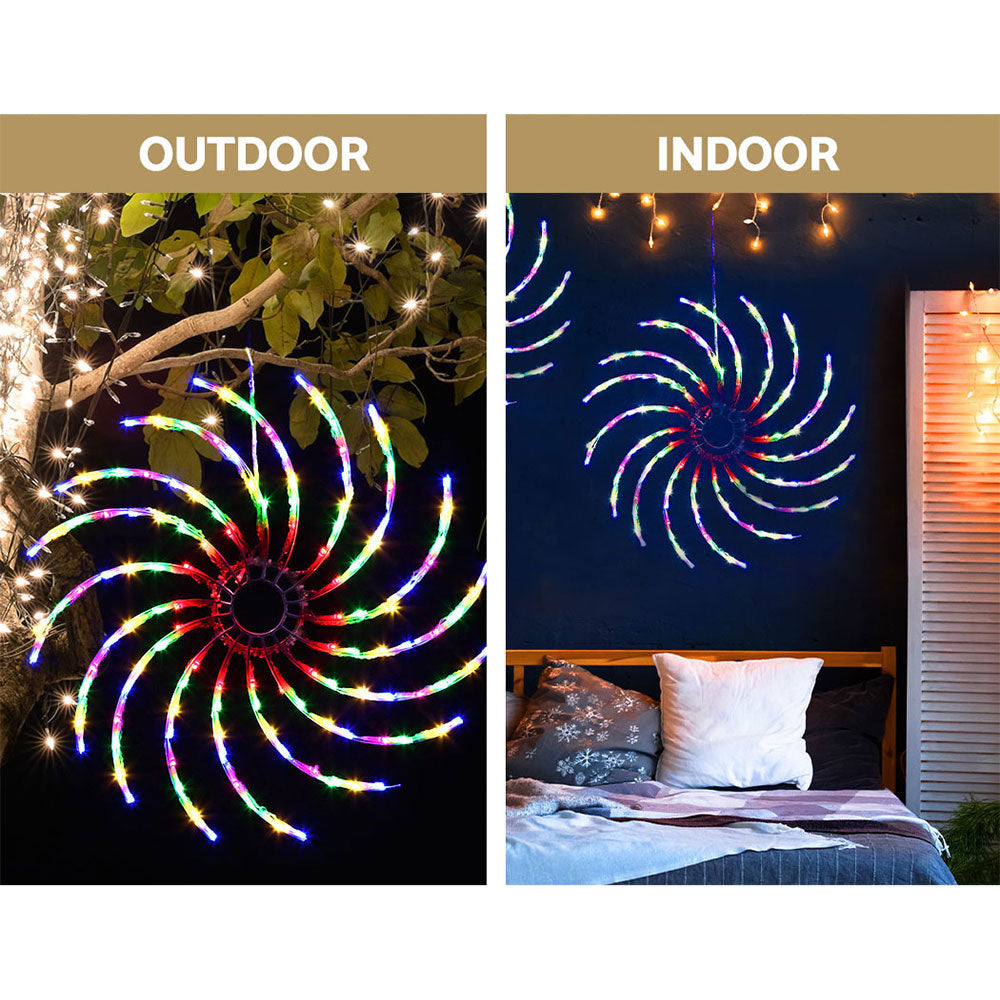 LED spiral light decoration with multicolor glowing arcs, designed for indoor or outdoor