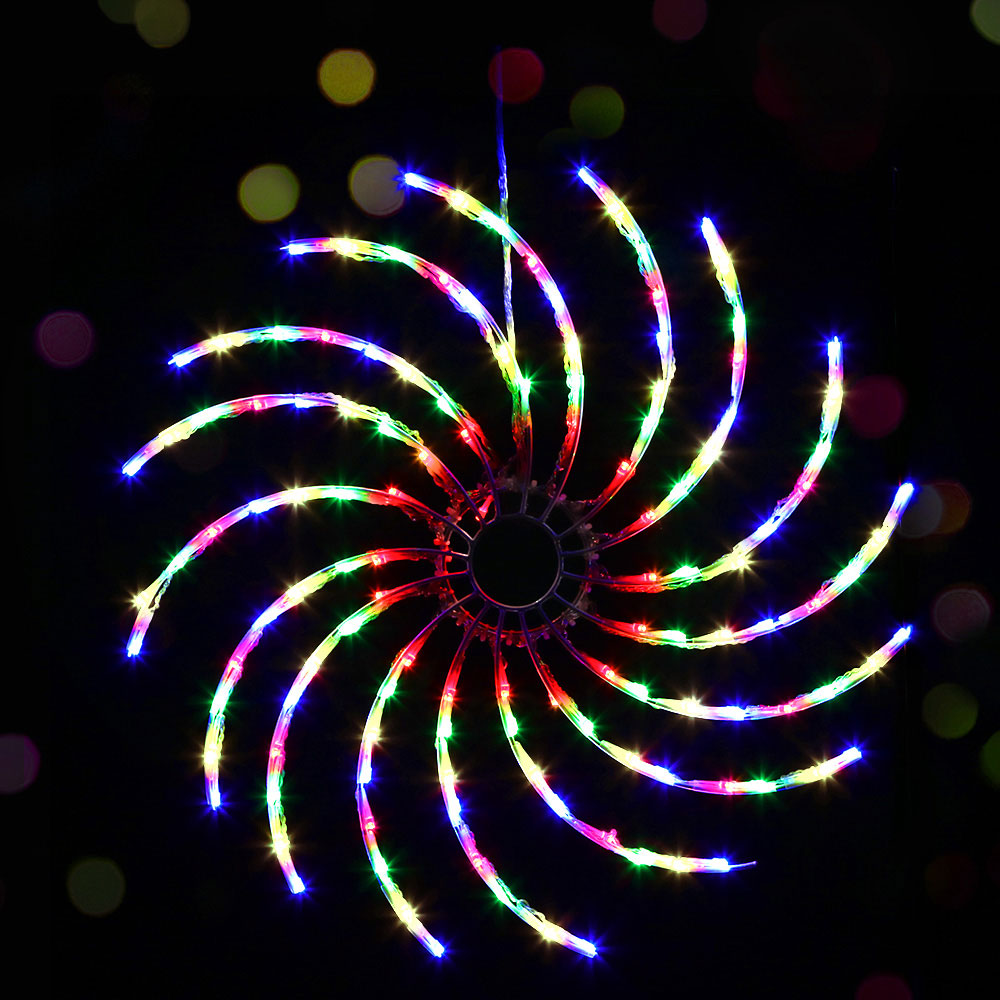 Multicolor LED spiral light decoration with bright glowing arcs and central round connector