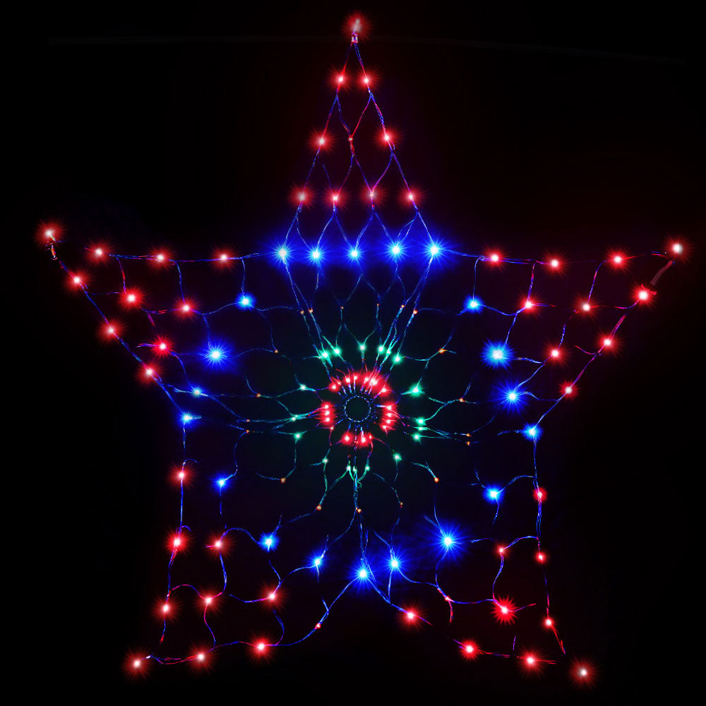 Illuminated snowflake light motif with red, blue, and green LED bulbs