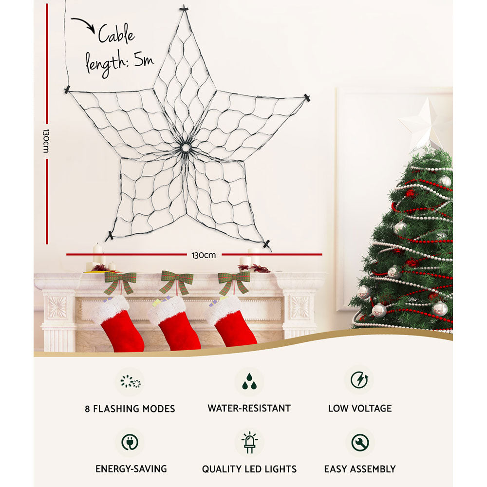 Snowflake light net decoration diagram with cable length and size indicators