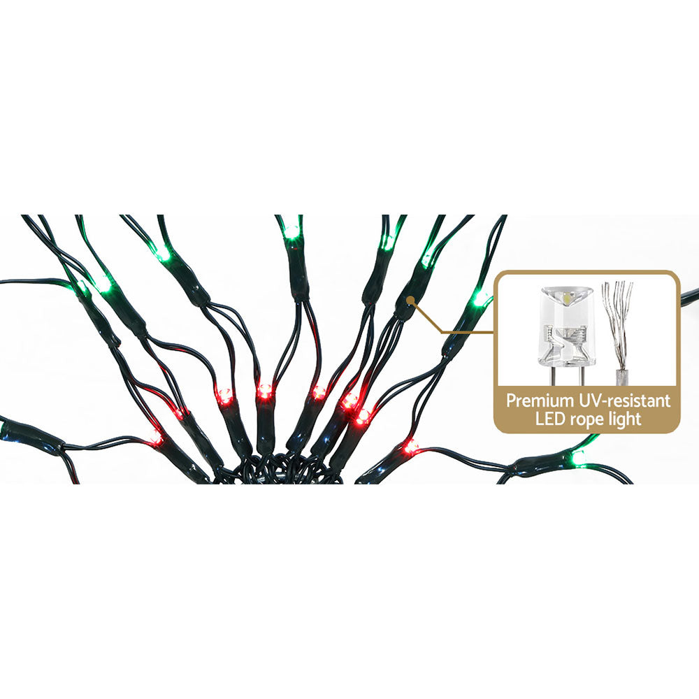 UV-resistant LED rope light with multicolor bulbs on black wire strands